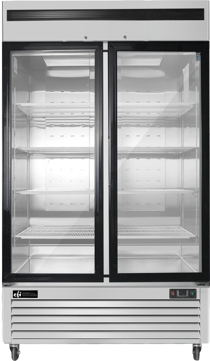 Bottom Mount Reach-in Glass Door Freezer - 2 Doors